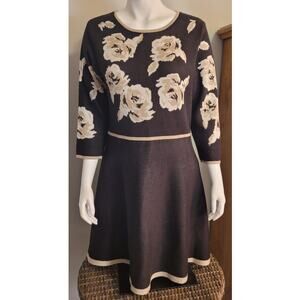 Jessica Howard Black and Cream Floral Midi Dress